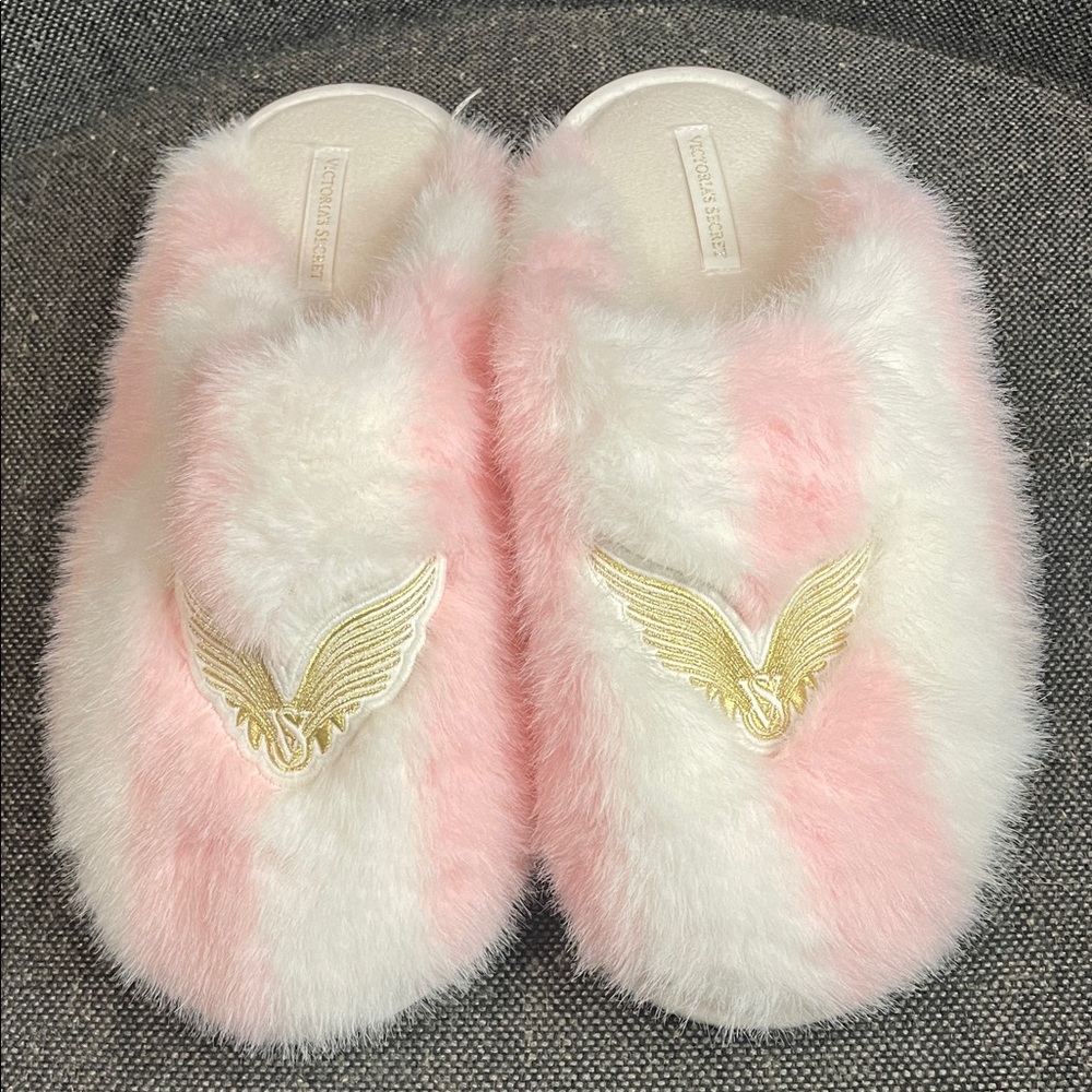 Victoria's Secret Fluffy Pink and White Slippers